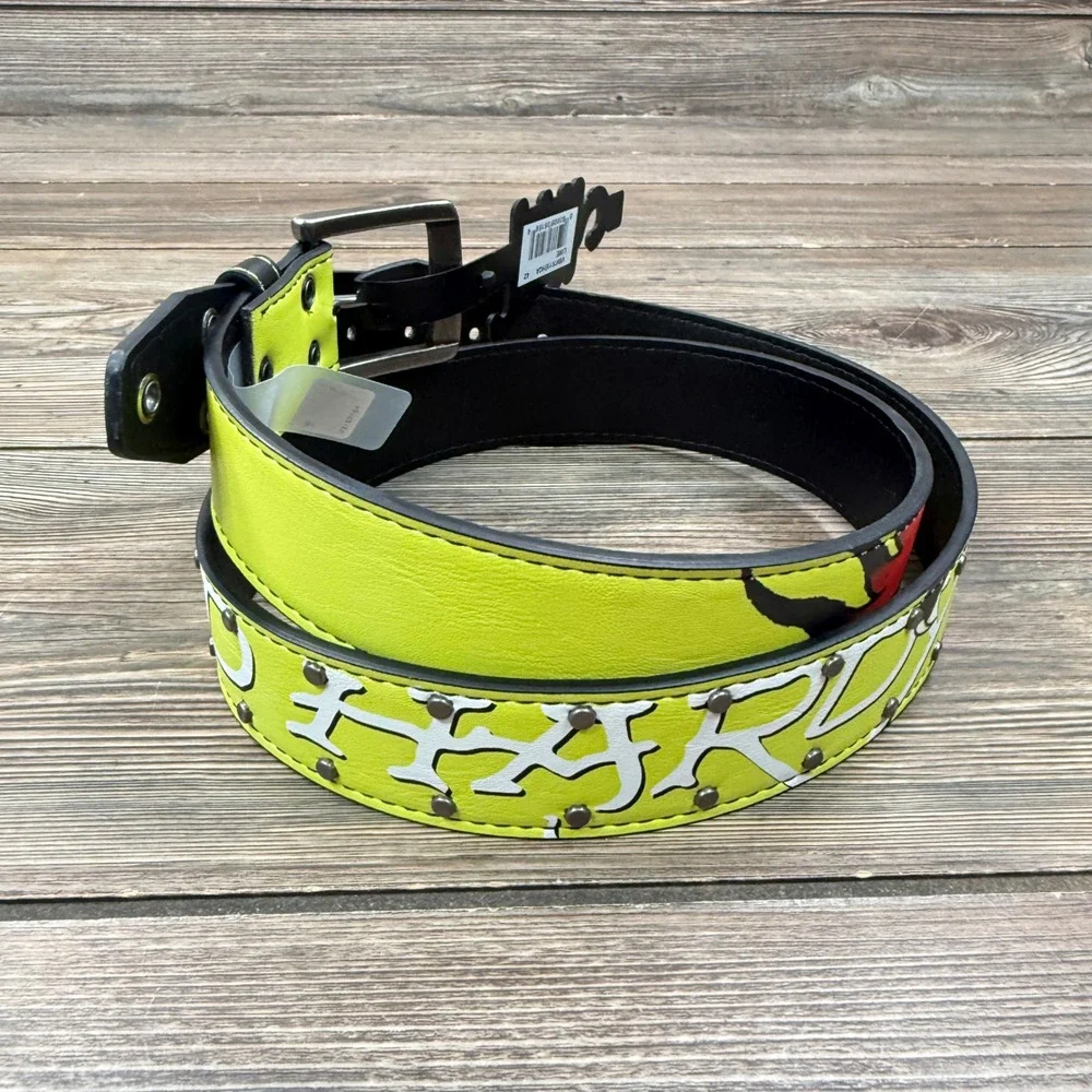 Ed Hardy Mens Size 42 Belt Lime Green Tattoo Graphic VB97511EHQA New